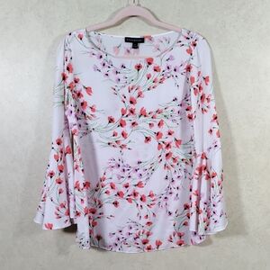 12547 Banana Republic pink & melon floral print bell sleeve blouse S